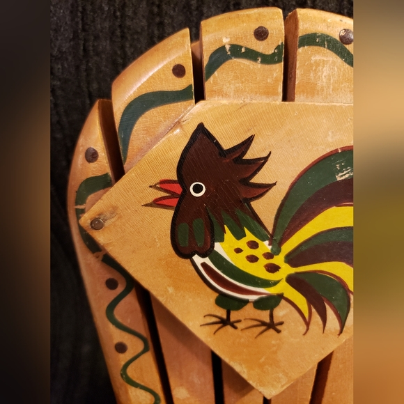 Vintage Handpainted Wall Hanging Rooster Wooden Knife Block - Picture 4 of 10